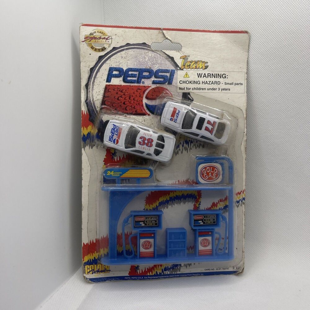 Golden Wheel Pepsi Cola Gold Gas Pump & Cars - Sealed